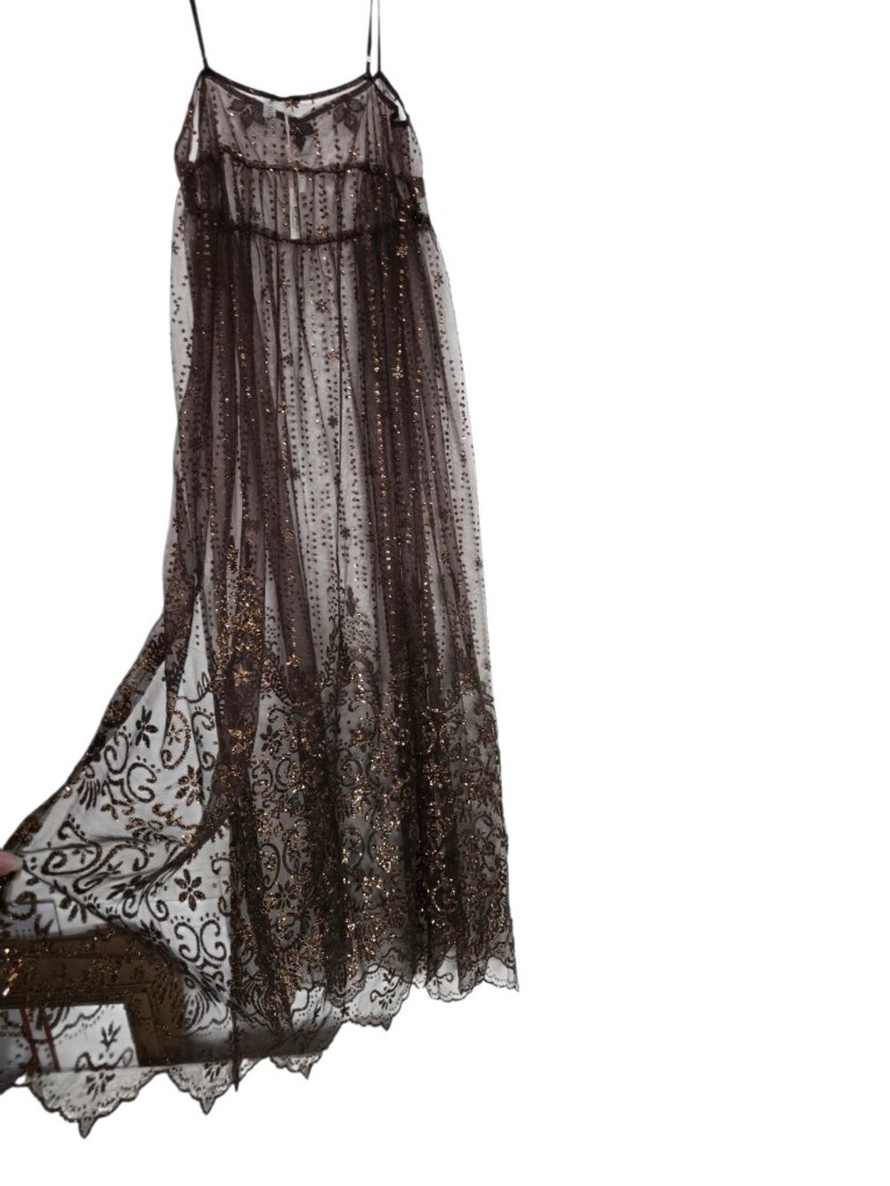 Free People Intimately Shaved Chocolate Brown Sheer Maxi Dress Medium NWT - Picture 14 of 14